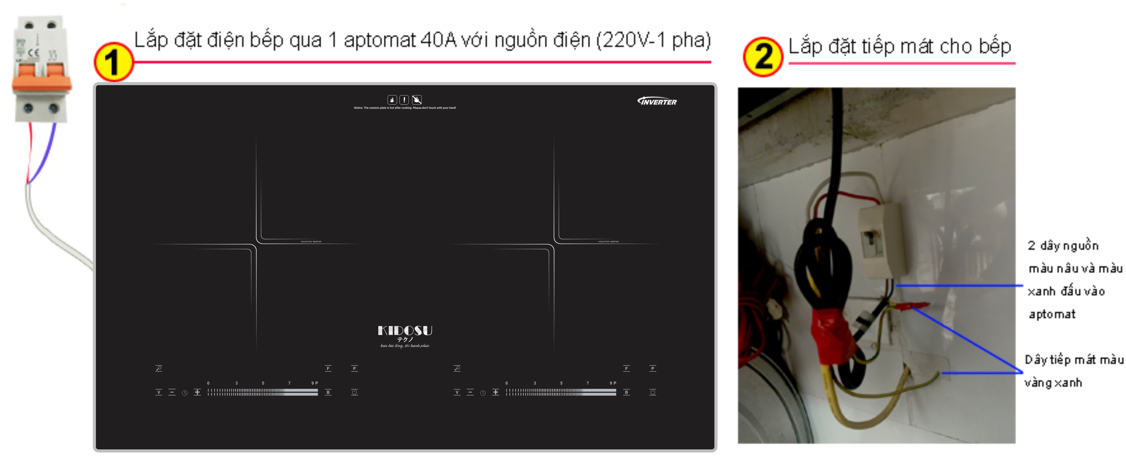 Hướng dẫn lắp đặt điện cho bếp từ đôi Kidosu